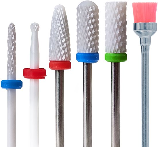 FOOCCA® Keramische Nagelfrees Bitjes - Elektrische Nagelvijl Opzetstukjes - Keramiek Nagel Bitjes - Ceramic Bits – Manicure en Pedicure – Universeel Formaat Nagel Bitjes - Set 6 stuks - Nagel Frees