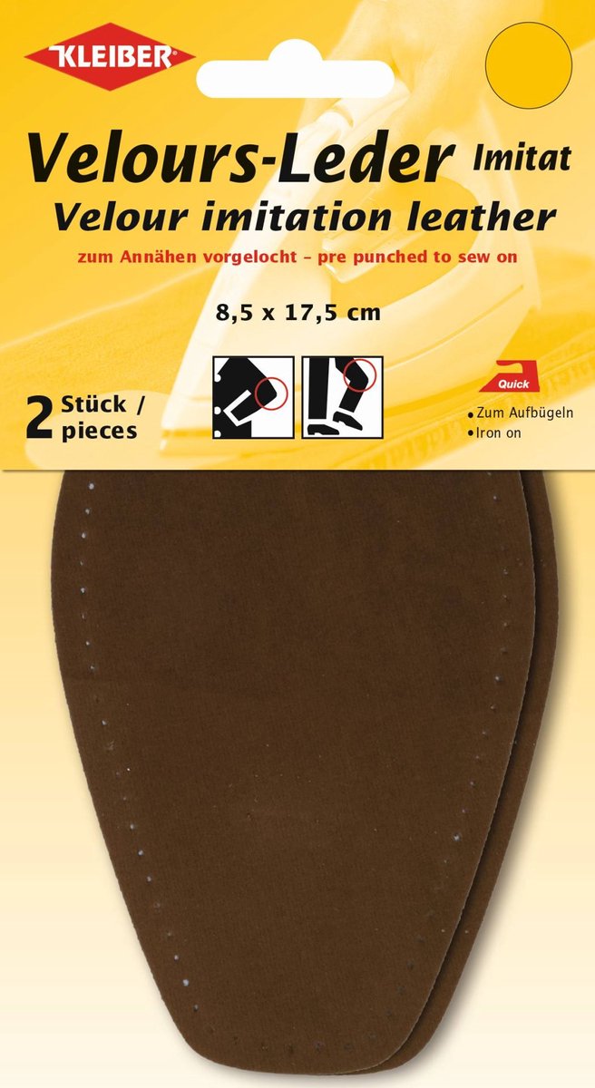 Blueline by Kleiber - elleboogstukken velours imitatie leder leer - midden bruin - 1 paar elleboog knie patches - opstrijkbaar en opnaaibaar