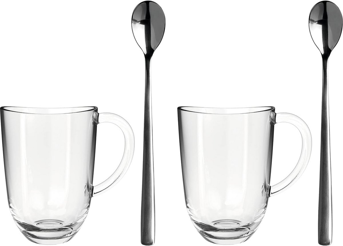 Set van 4 Latte Macchiato Glazen met Lepels - Vaatwasserbestendige Koffieglazen 380 ml