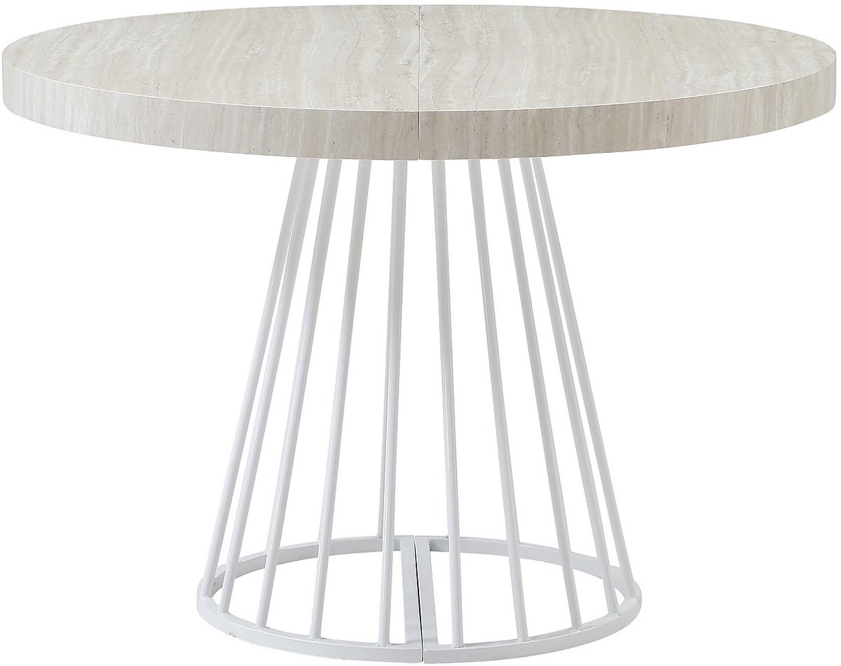 Vente-unique Uitschuifbare eettafel voor 2 tot 12 personen van MDF en staal - Beige en wit travertineffect - FIRELA