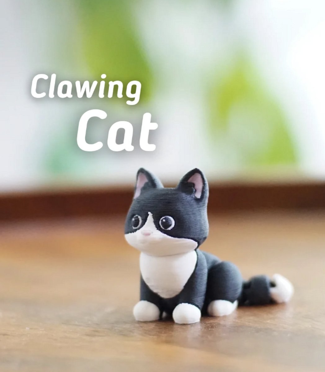 Krabbende Kat 3D Print - Vera's Arts & Dice - Clawing Cat 3D Print - Speelgoed - Verzamelobject - Katten Figuur - Kat Poes Kitten Kater - Zwart Wit