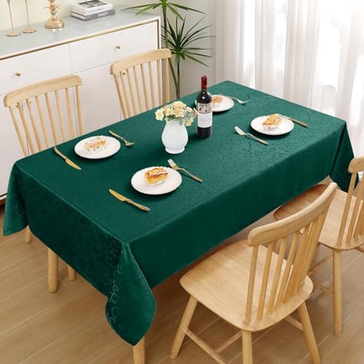 Afwasbaar Rechthoekig Tafelkleed 130 x 200 cm - Donkergroen Polyester Tafelzeil