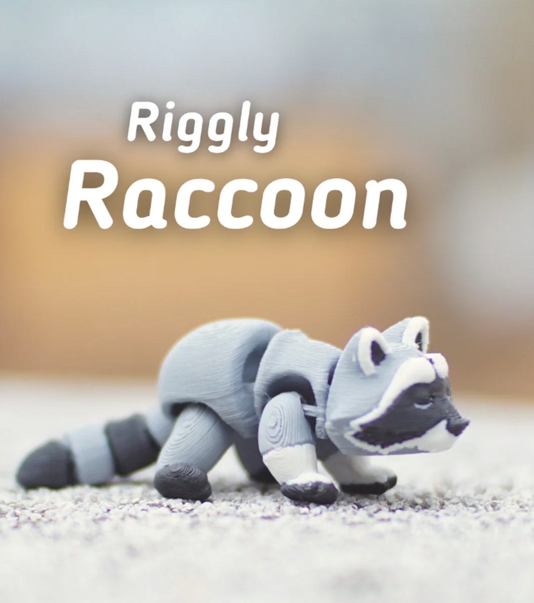 Rigoureuze Wasbeer 3D Print - Vera's Arts & Dice - Riggly Raccoon 3D Print - Speelgoed - Verzamelobject - Wasbeer Figuur - Grijs Wit Zwart