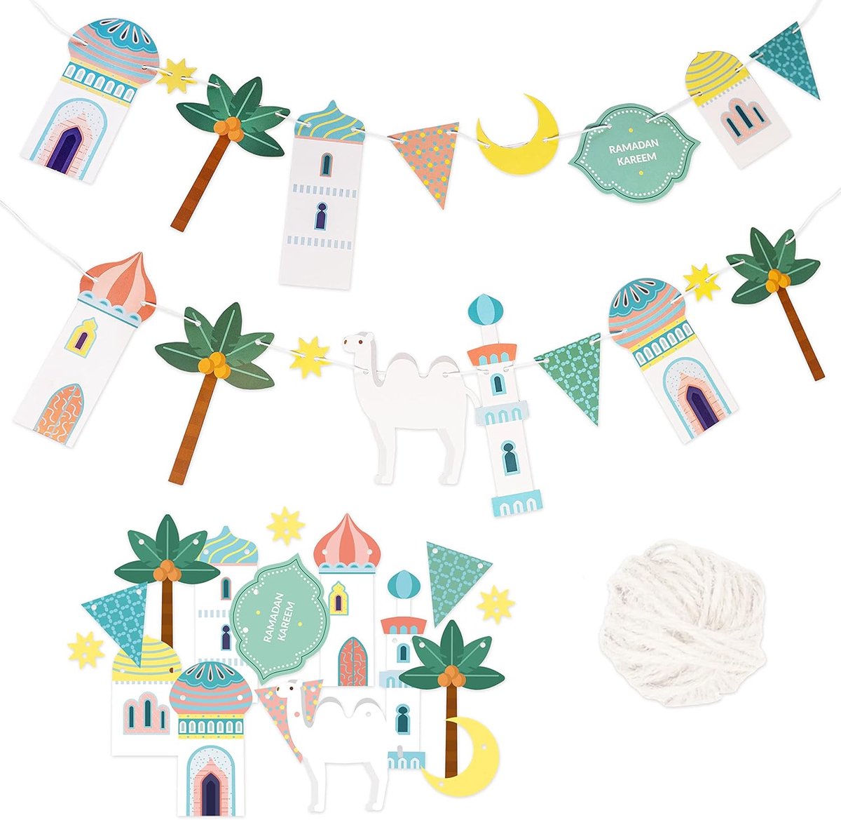 Famanu – Ramadan slinger - 10 meter - pastelkleuren - Eid Mubarak tafeldecoratie - feestdecoratie voor jongens - meisjes en volwassenen