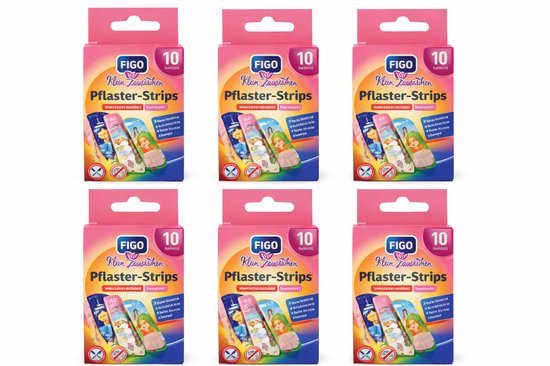 Figo® | 6 x 10 Prinsessen kinder pleisters | diverse kleuren en prints | waterbestendig | 56 x 19 mm