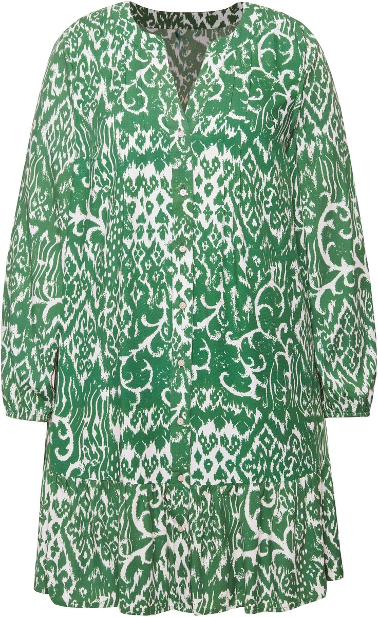 Studio Untold - Dames - Jurk kort grafische print ballonmouwen - Bosgroen - Maat 42+