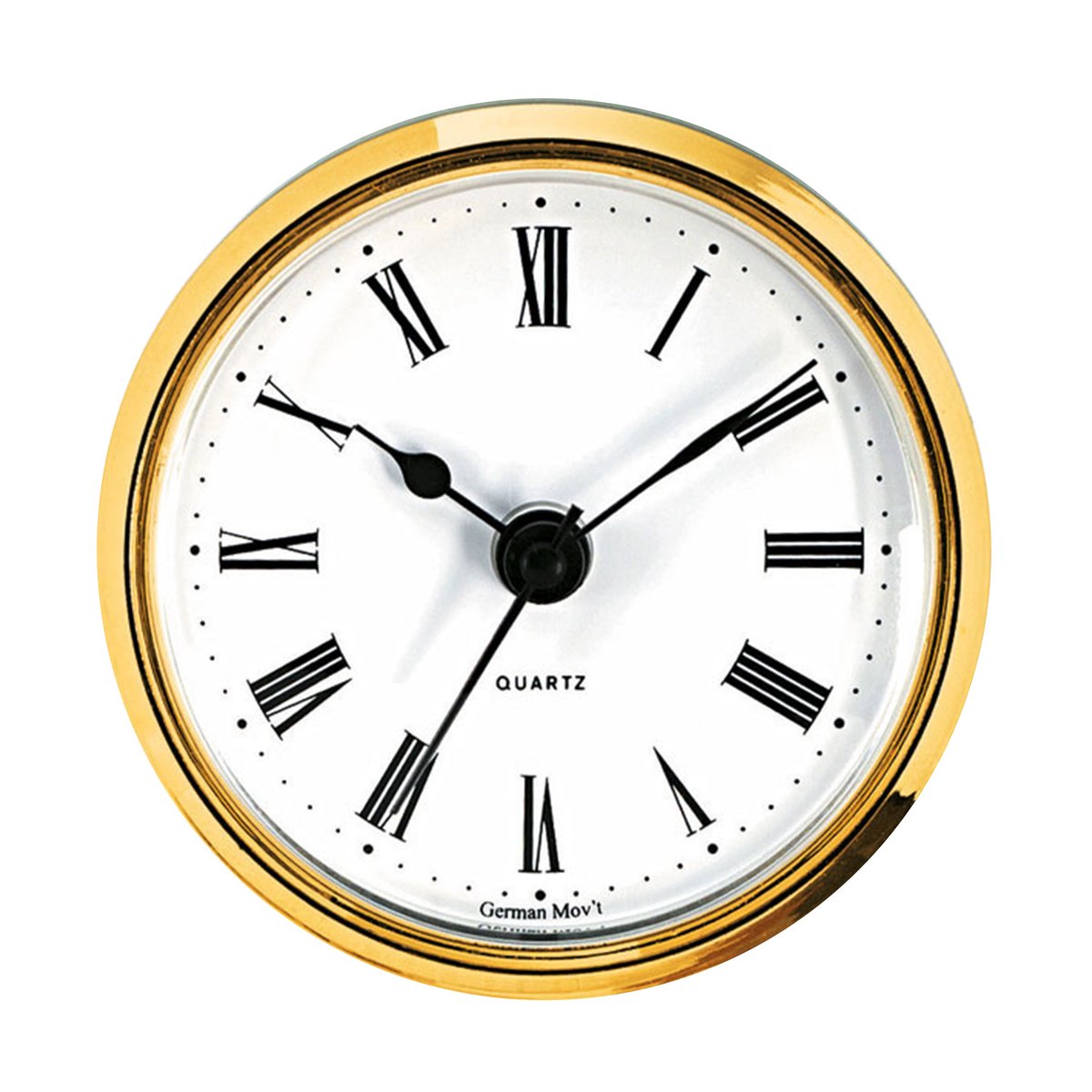 Insteekuurwerk UTS Trommel Ø 57 mm, ring Ø 72 mm geel, wijzerplaat wit, Romeinse cijfers