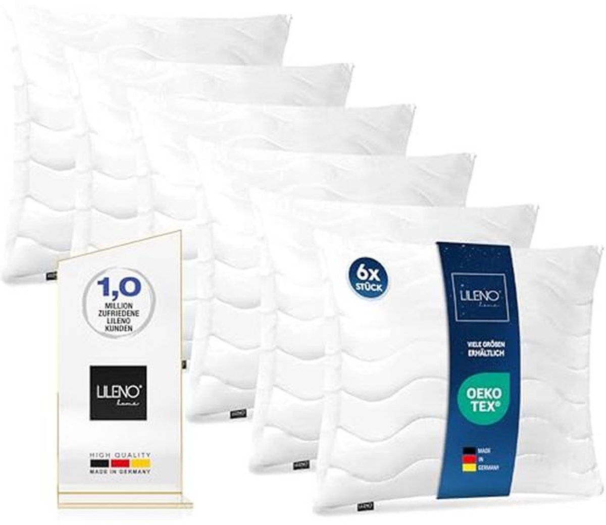 Hard Hoofdkussen 80 x 80 cm, Set van 6, Wasbaar tot 95 °C, Perfect voor Bed en Bank