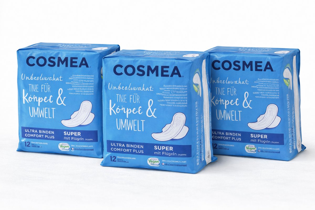 Cosmea® Ultra Dun Maandverband Super met Vleugels – 3 × 12 Stuks – Vegan – Extra Lang – Multipack