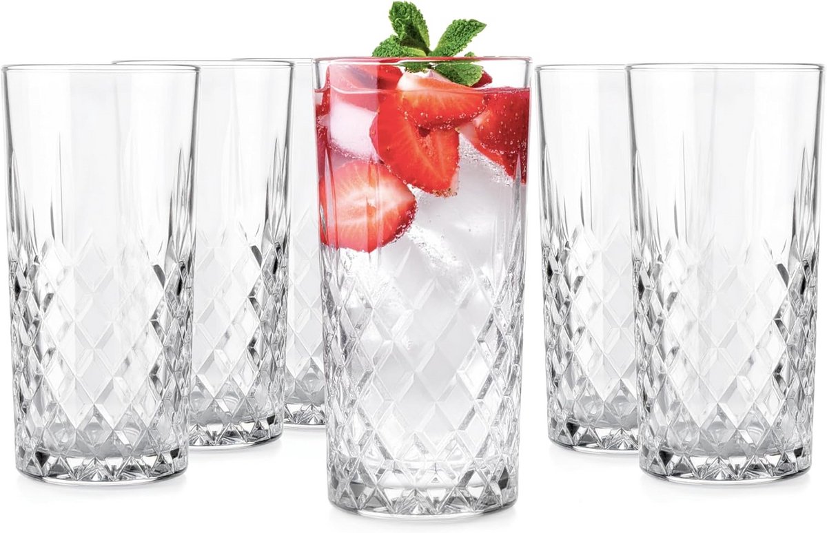 Set van 6 hoge drinkglazen van 300 ml, ideaal voor water, cocktails en meer