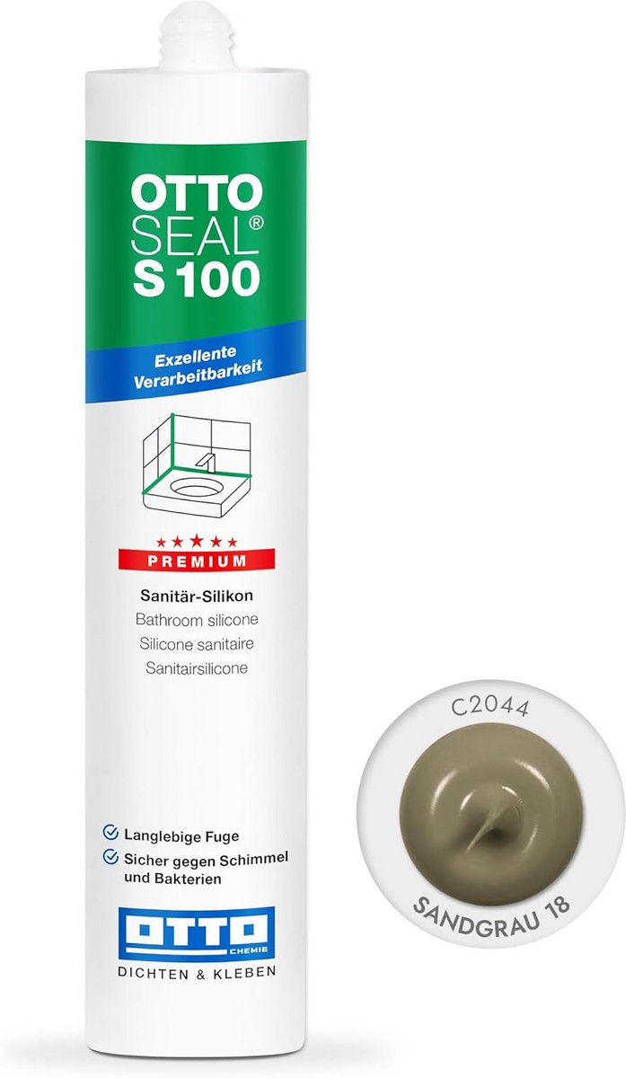 Premium Sanitair Siliconen Silicone C2044 Zandgrijs 300 ml Cartridge