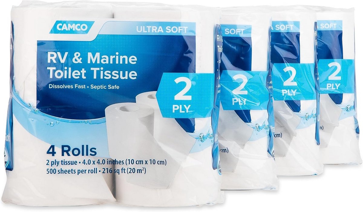 Biologisch afbreekbaar toiletpapier voor RV en maritieme systemen - 16 rollen - 500 vellen per rol