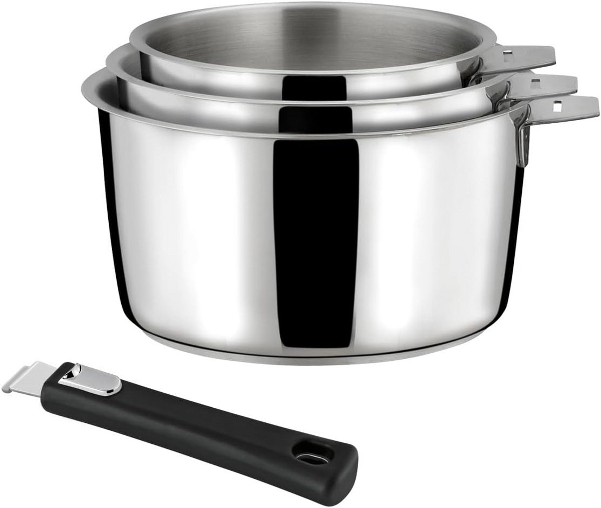 Set van 3 Roestvrijstalen Steelpannen 16/18/20 cm met Afneembare Handgrepen