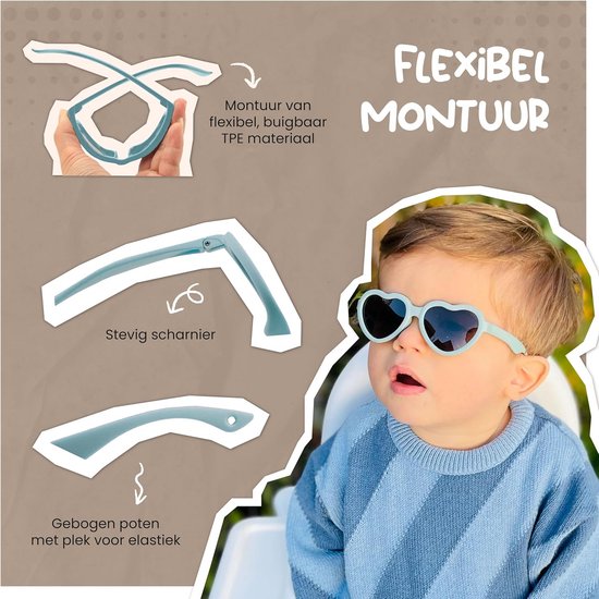Zonnebril voor Baby's 0-2 Jaar - UV400 Gepolariseerde Glazen met Flexibel Montuur & Verstelbaar Elastiek - Hartvormig, Veilig & Comfortabel — afbeelding 4
