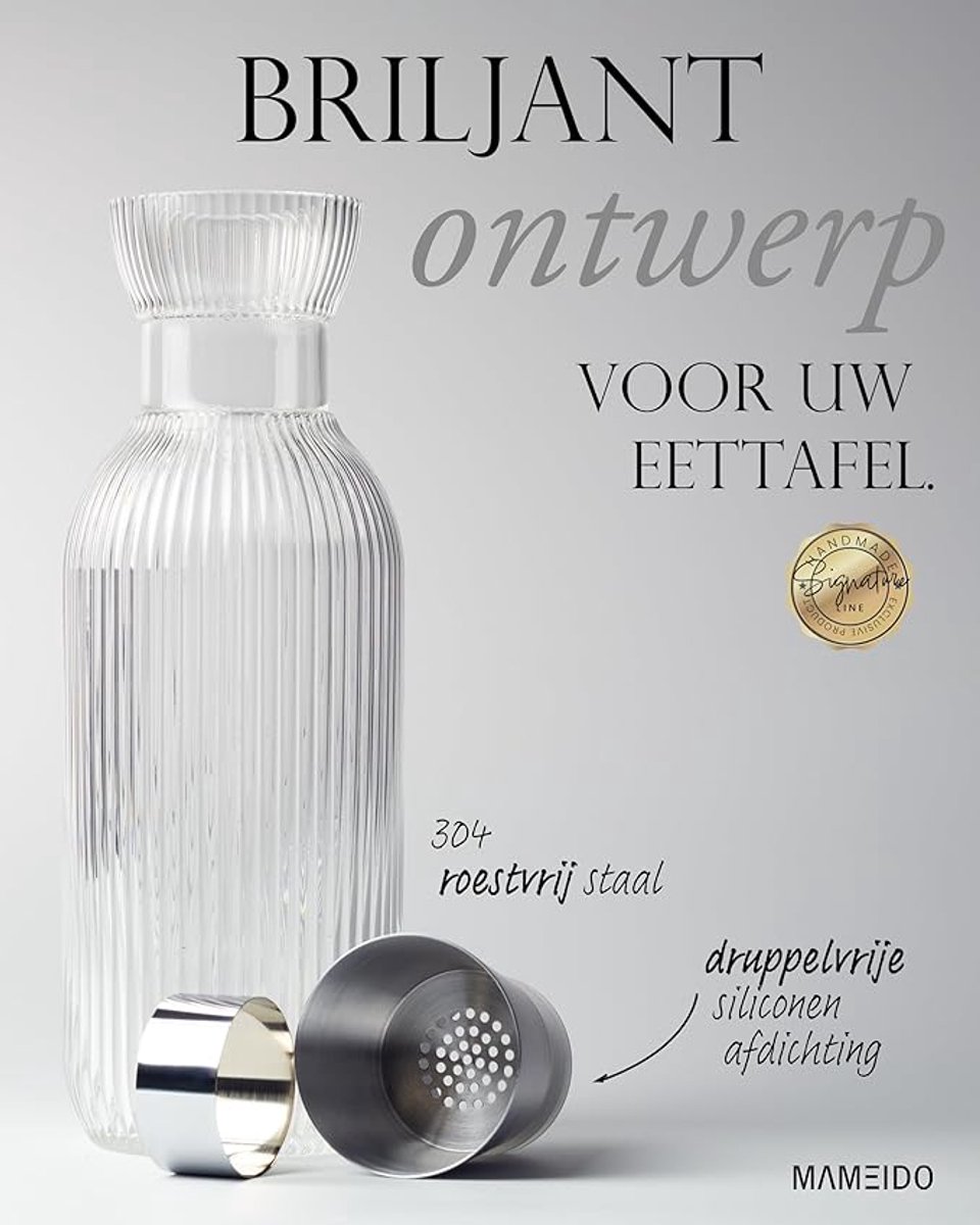 Crystal Silver Prestige Waterkaraf – 1L -perfect als cadeaumodel.