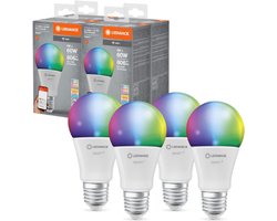 Smart E27 Lamp - Multipack 4 stuks - Meerkleurig RGBW LED-licht - Verbind met Wifi en Bedien Via App - Dimbaar - Lange Levensduur - Energiesparend - Bedienbaar via Alexa, Google of app