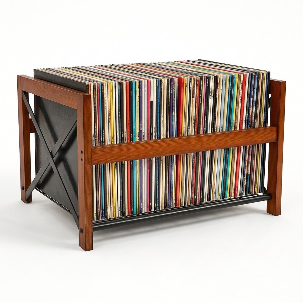 VIN UP® - Houten LP-houder voor 75+ LP's - Metalen Opbergsysteem & Platenhouder - Cadeau Muziekliefhebber