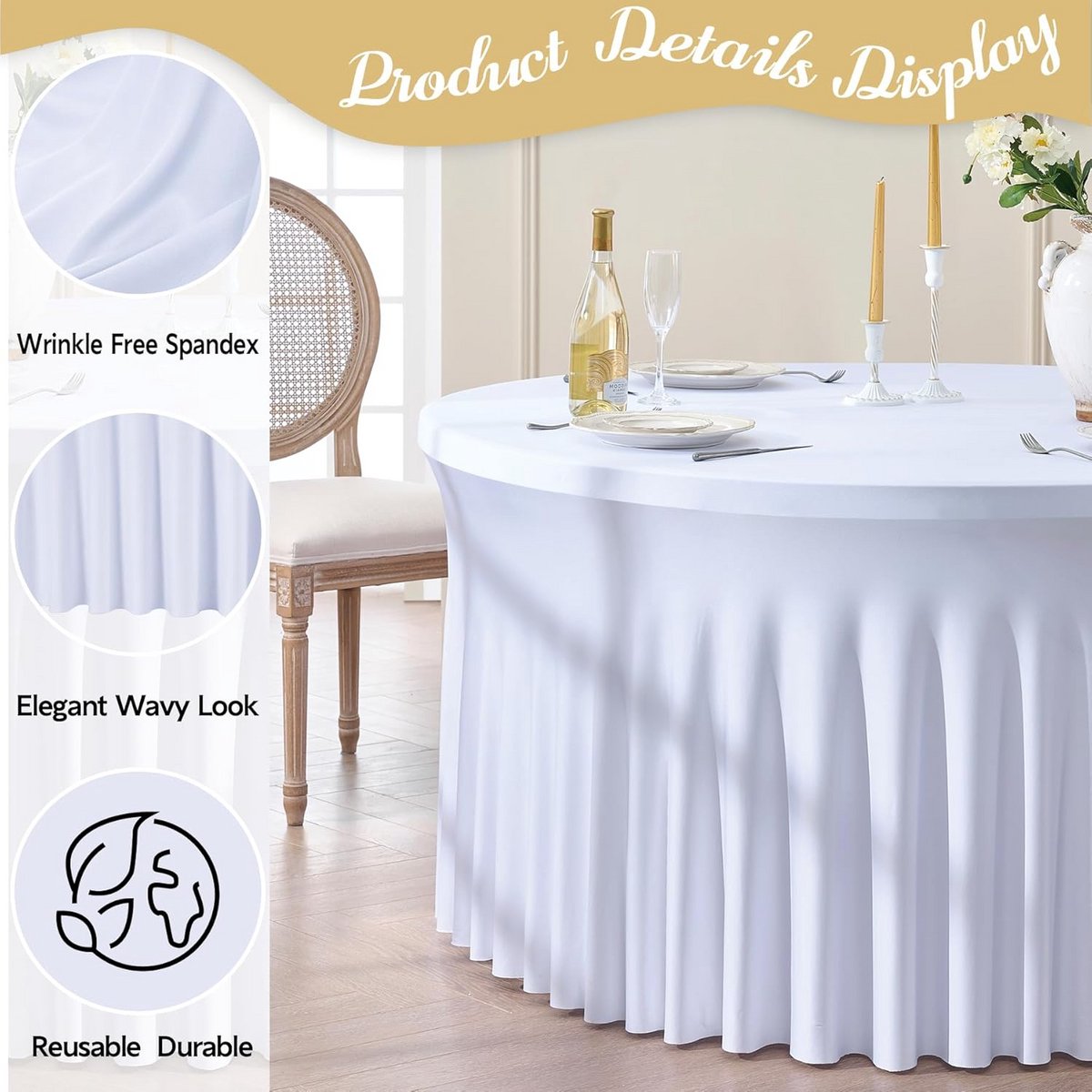 6 Stuks Witte Spandex Ronde Tafelkleedjes voor 150 cm Tafel