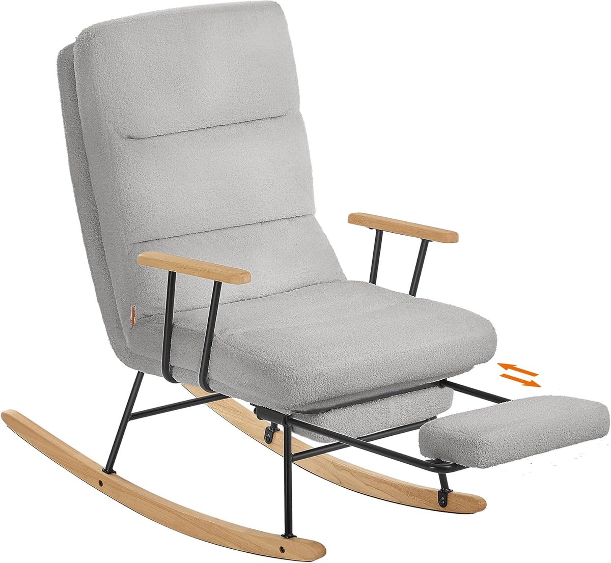 Furnstar Schommelstoel met Voetensteun – Verstelbare Relaxstoel – Fleece Bekleding – 4 Standen – Tot 160 kg – Grijs