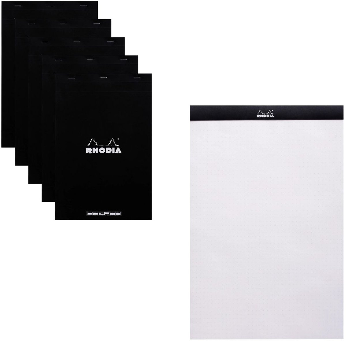 Rhodia DotPad - Notitieblok - N19 - A4+ - gepunteerd - 80g - Zwart - 80 vel - 5 stuks