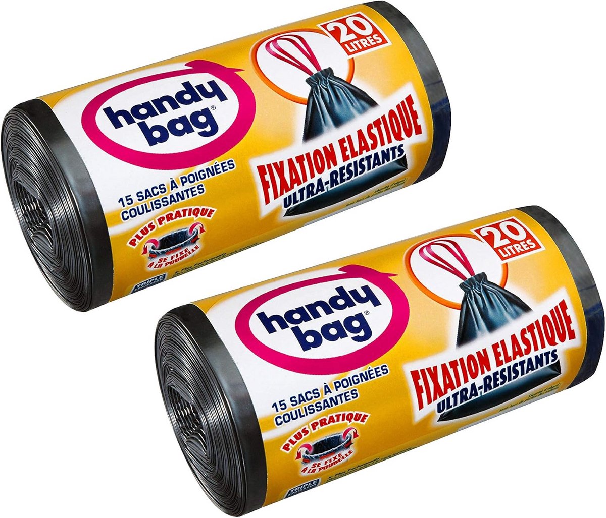 Duurzame Vuilniszakken met Duwgrepen en Elastische Bevestiging - 20L - 2 Rollen