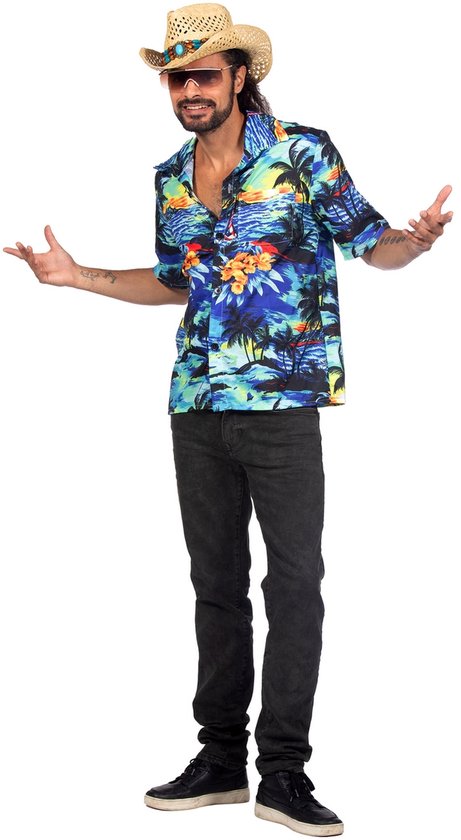 Wilbers & Wilbers - Costume Hawaï & Caraïbes & Tropical - Chemise Tropical Hawaii By Night Breeze - Homme - Blauw - XXL - Déguisements - Déguisements