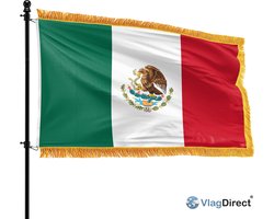 VlagDirect - Luxe Mexicaanse vlag - Luxe Mexico vlag - 90 x 150 cm - Franjes.