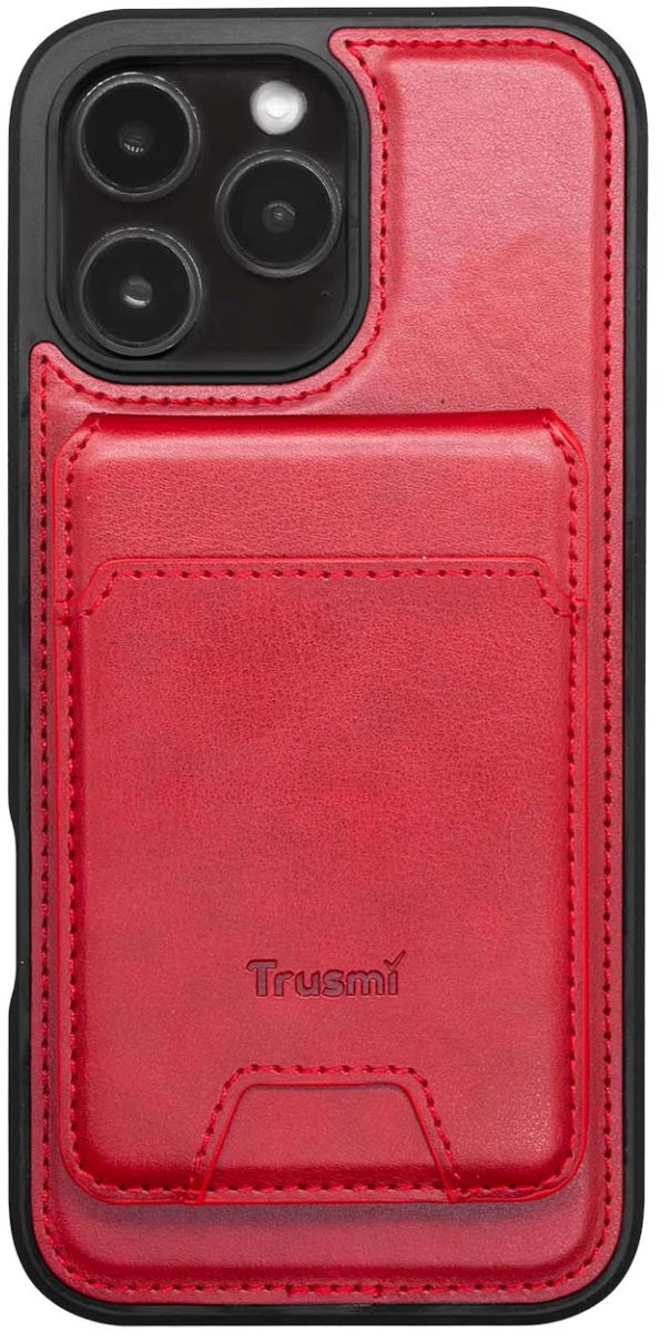 Trusmi CF04-40 Premium Donker Rode Leren Back Cover voor iPhone 16 Pro Max met MagSafe & Magnetische Pasjeshouder