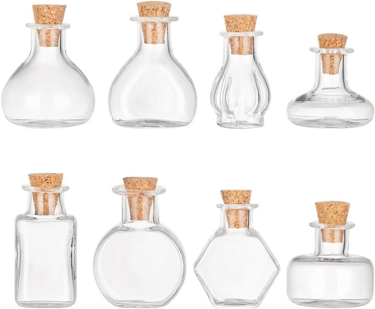 Ronte - Mini Glazen Flessen Set van 8 Stuks | Lege Wensflessen met Kurk | Kruidenpotjes en Drijfflessen | Magische Glazen voor Bruiloft, Feest en Halloween | Gastgeschenken - Unieke Decoratie Opties