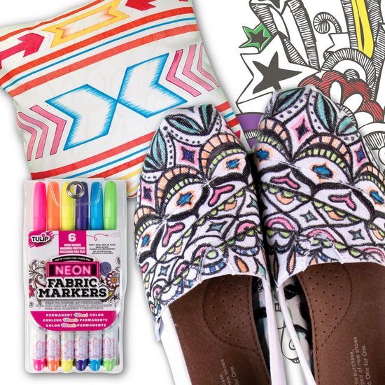 Tulip Fabric Fine Tip Neon Fabric Markers - Pack of 6 | bol