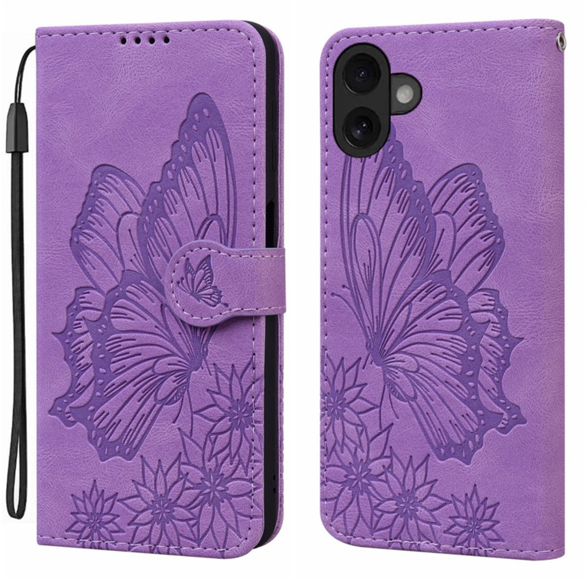 BoekCover Etui Hoes geschikt voor Apple iPhone 17 - Paars - Vlinder - Reliëf