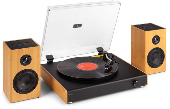Platenspeler Bluetooth - Audizio RP337BB - LP speler - Draadloze Bluetooth speakers - Voor alle plaatformaten - Bamboe