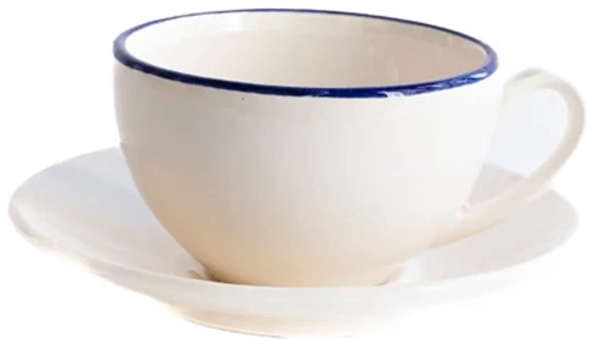 Val Pottery Foolish Cosy cappuccino kop en schotel blauwe lijn