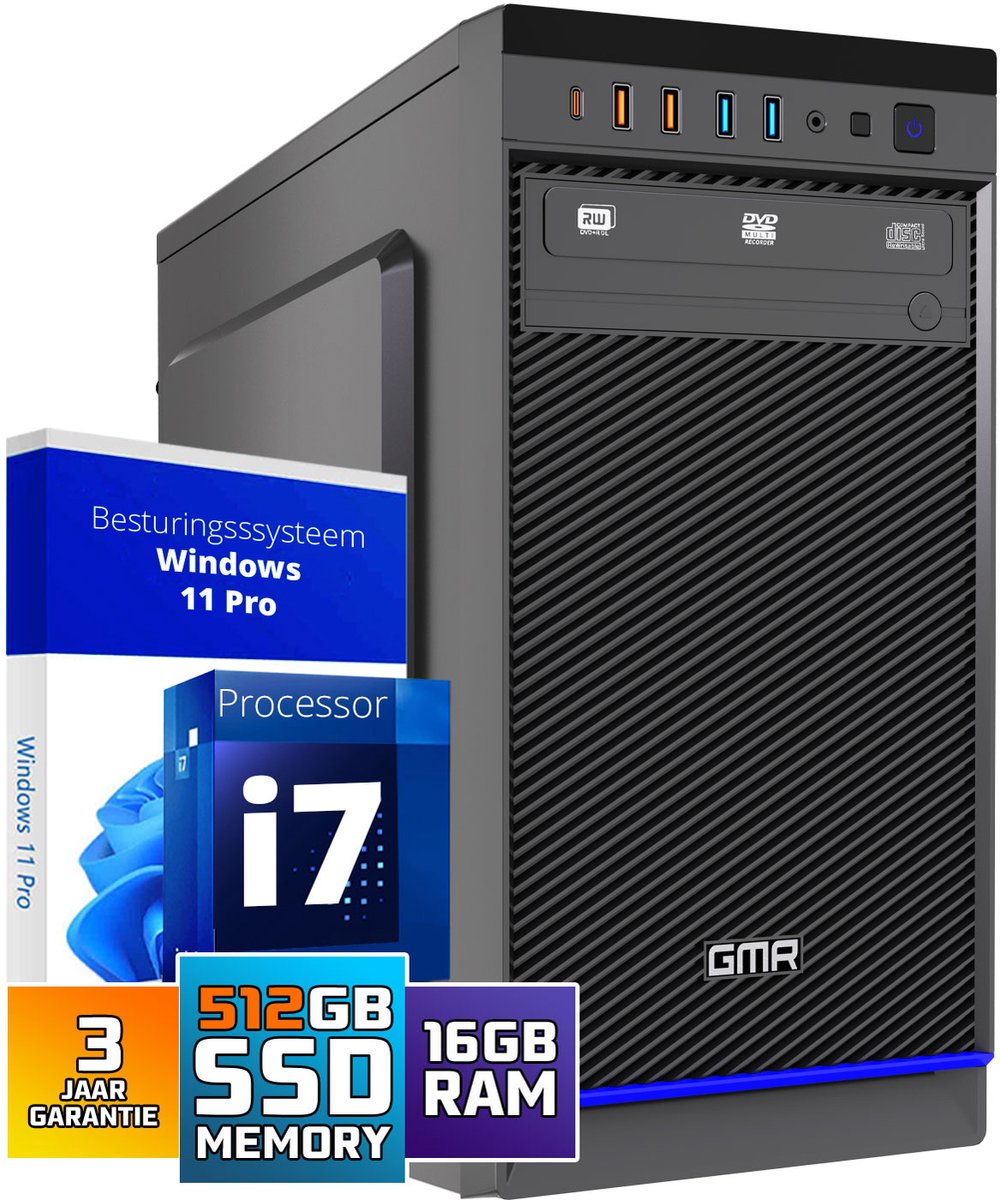 Intel Ultra Compleet Desktop PC | Intel Core i7 | 16 GB RAM | 512GB SSD M.2 | DVD+RW | Windows 11 Pro | Business Office Multimedia Computer