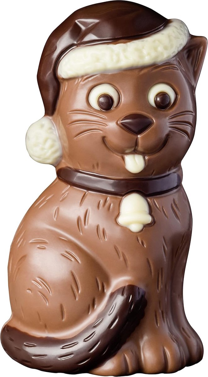 Kerst Chocolade Kat 75g – Christmas Cat Winter Kat van Fijne Melkchocolade | Schattige Chocolade Kerstfiguur | Kerstcadeau voor Vrouwen, Mannen & Kinderen | Perfect voor Sinterklaas, Kerstavond & Secret Santa met Kajal Sticker