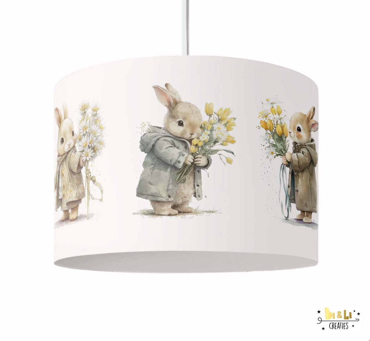 Hanglamp konijnen - lampen - Spring collectie - babykamer - kinderkamer - excl. lichtbron - met pendel - 30x24 cm
