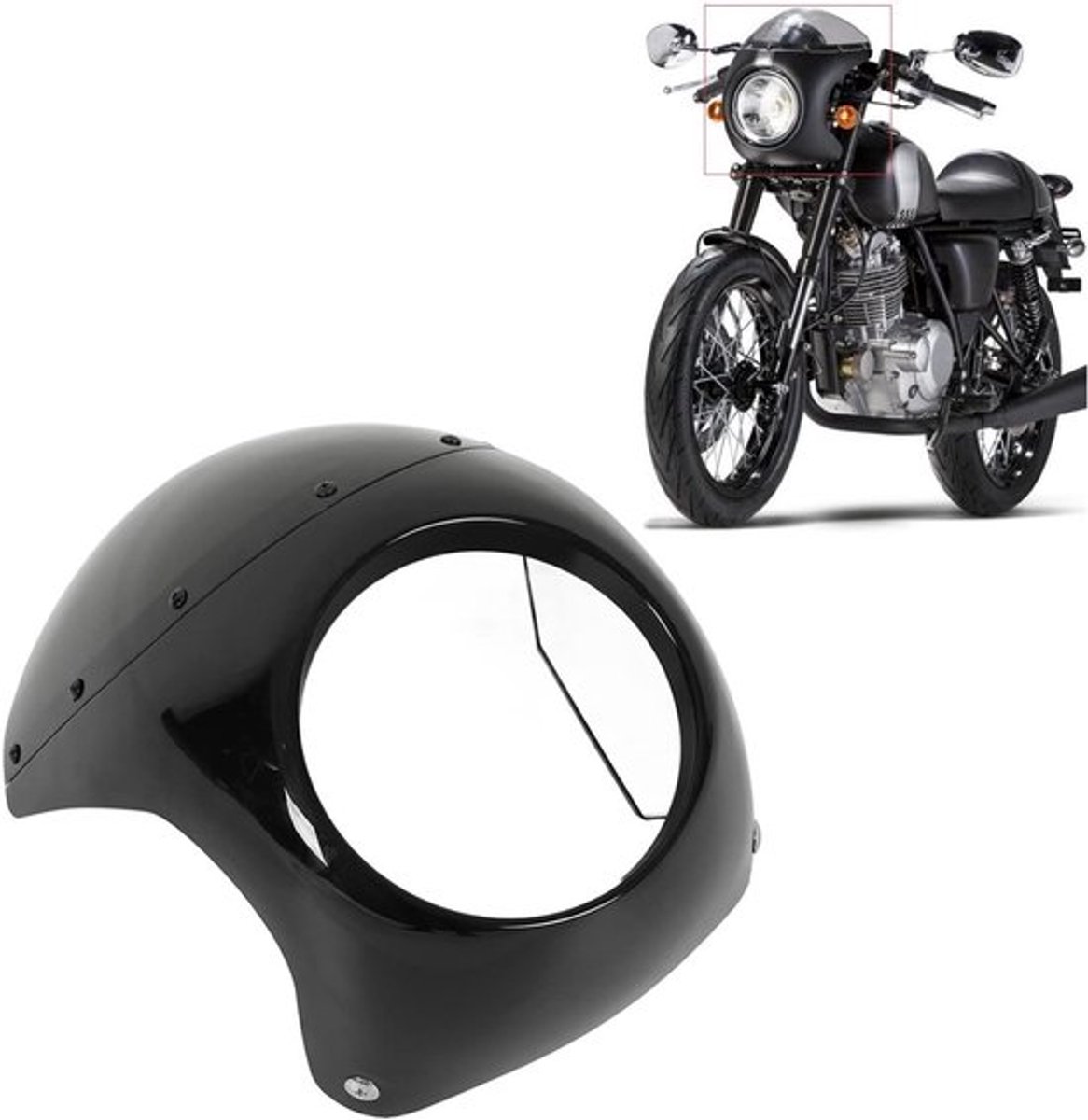 Koplamp Kuip Motorfiets Glad Oppervlak Verouderingsbestendig Universeel Compatibel voor Ronde Koplampen (Glanzend zwart)