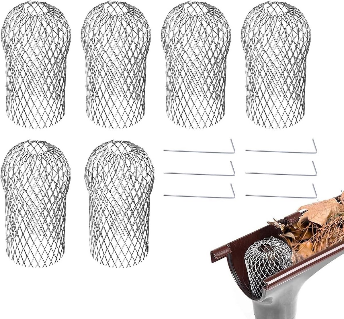 6 stuks aluminium gotenfilters - uitbreidbare anti blad bescherming - regenwaterafvoerfilter voor dakgoten en riolen