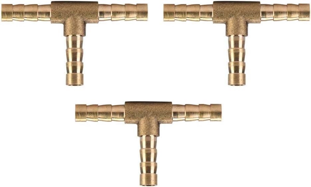 Ronte - T-stuk van messing 5 stuks voor lucht water olie gas - diverse maten (6 mm) optimalisatie tuinslang kraanaansluiting