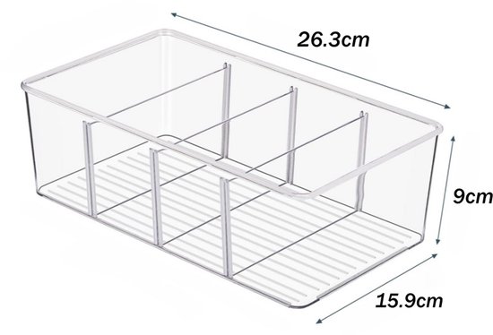 1 pièce - Boîte de rangement - Avec quatre compartiments - Organisateur de bureau - Organisateur de cosmétiques - Boîte en plastique transparent - Convient pour l'espace de rangement dans la salle de bain, le bureau et la cuisine - Transparent