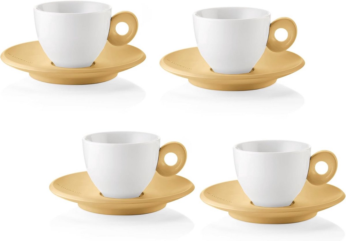 Set van 4 koffiekopjes met schotel - Mosterdgeel