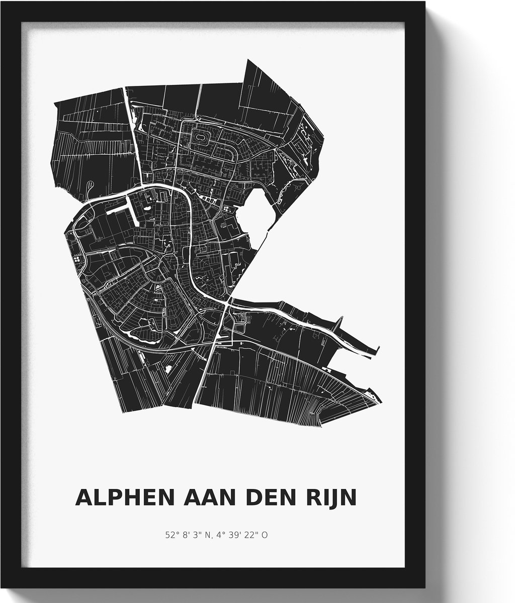Poster Alphen aan den Rijn A3 - 30 x 42 cm - Zwart/Wit (Exclusief Lijst)