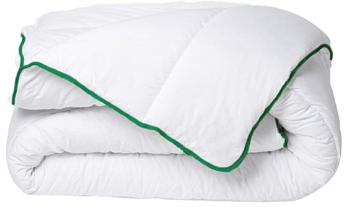 Vente-unique Gematigd dekbed met natuurlijke antimijtbehandeling van DREAMEA van microvezel - 200 x 200 cm - 300 g/m² - Groene bies - AZYLIA II