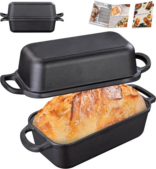 MOWETOO IJzeren broodbakvorm 2 stuks, Gietijzeren pot, 2 IN 1 broodbakpot met deksel, gietijzeren pot brood bakken, kan worden gebruikt voor het bakken van brood, stoofpotten en soepen enz MOWETOO IJzeren broodbakvorm 2 stuks, Gietijzeren pot, 2 IN 1 broodbakpot met deksel, gietijzeren pot brood bakken, kan worden gebruikt voor het bakken van brood, stoofpotten en soepen enz