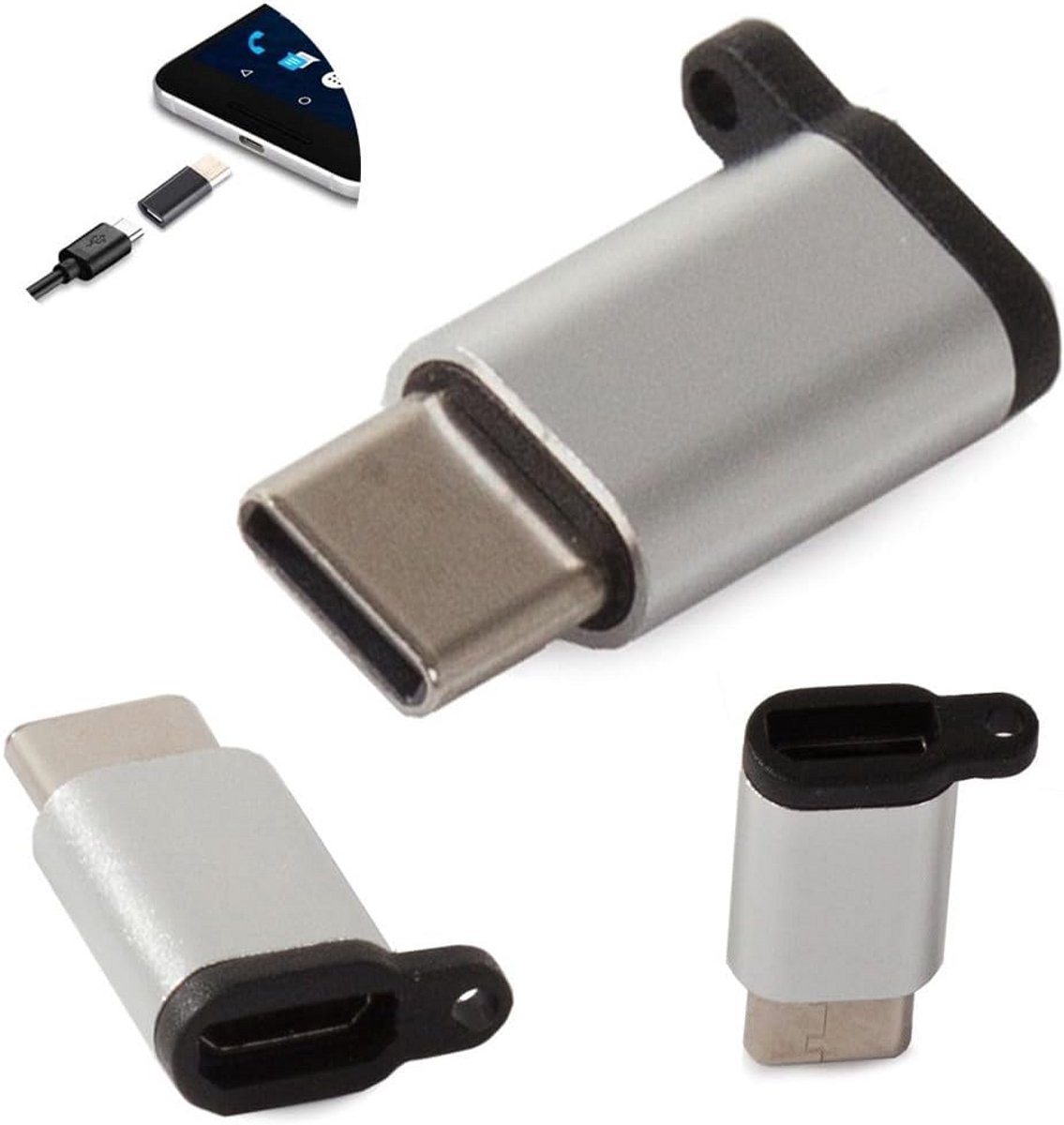 Micro USB (female) naar USB-C adapter (male) - Compact en universeel - Kleur wisselend