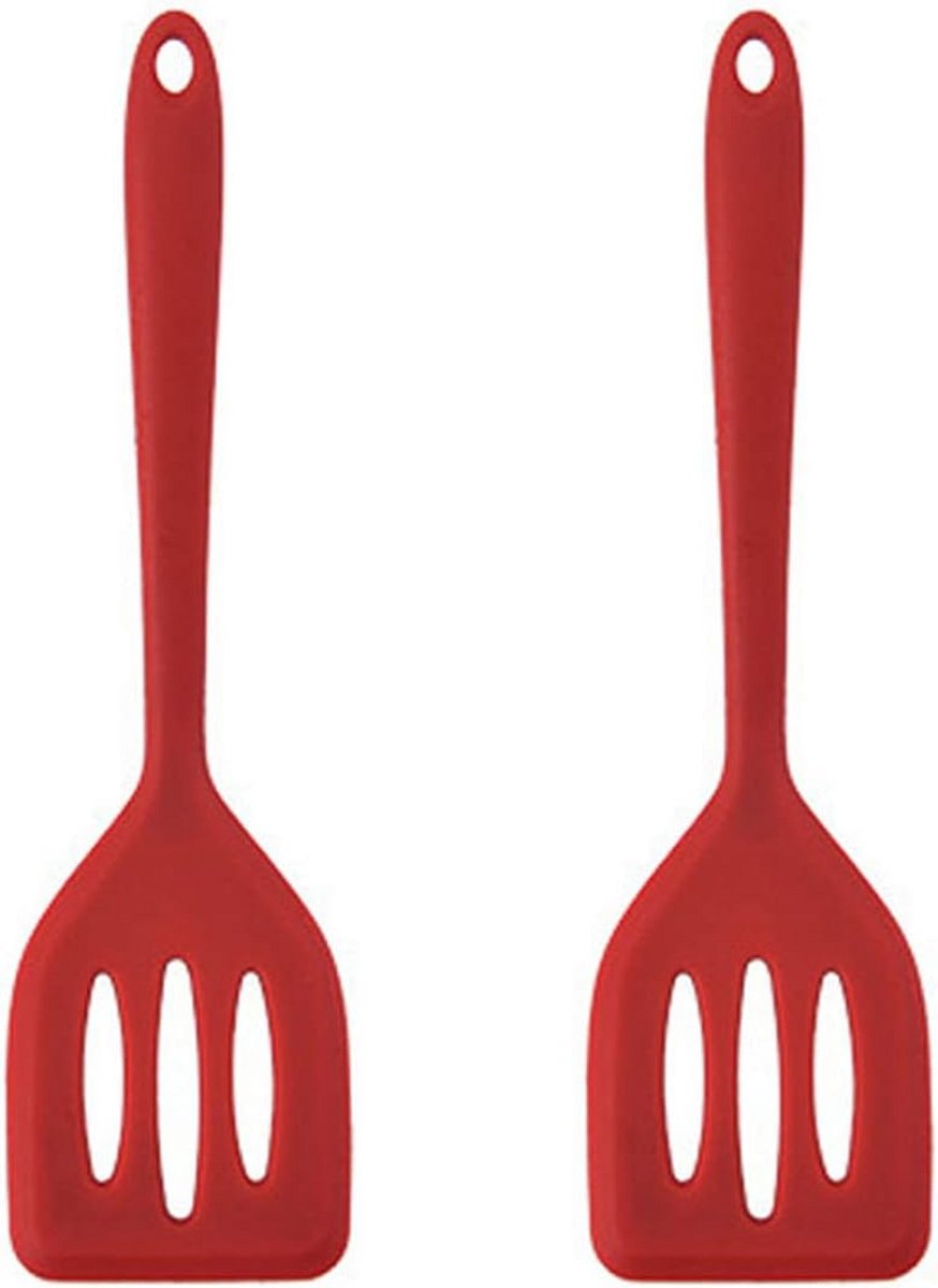 Siliconen spatels met spleten - 2 stuks - 30 cm - rood - roestvrijstaalkern - voor vis, eieren, pannenkoeken - oven- en vaatwasmachinebestendig