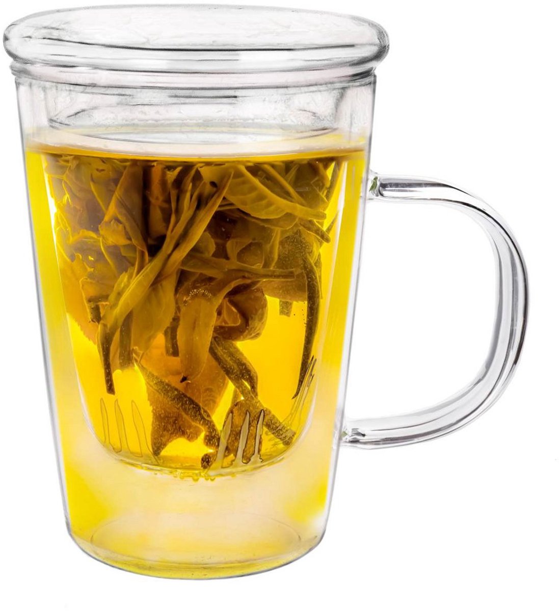 Creano theeglas 400 ml - grote theekop met zeef en glazen deksel - een ideale theemaker voor losse thee of kruidenthee.