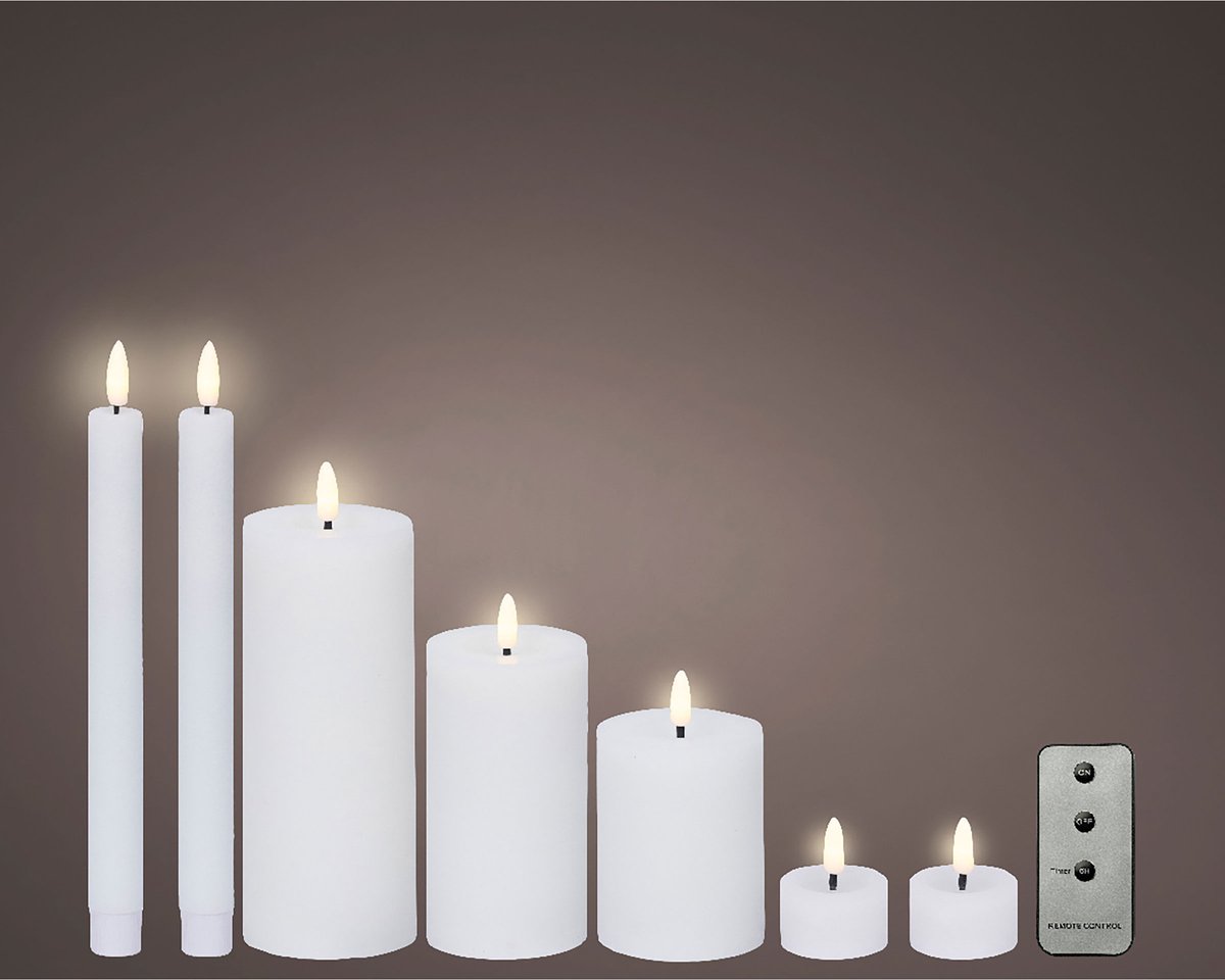 Lumineo LED kaarsen set - wax - 7-dlg - wit - dinerkaarsen/stompkaarsen/theelichten - afstandsbediening