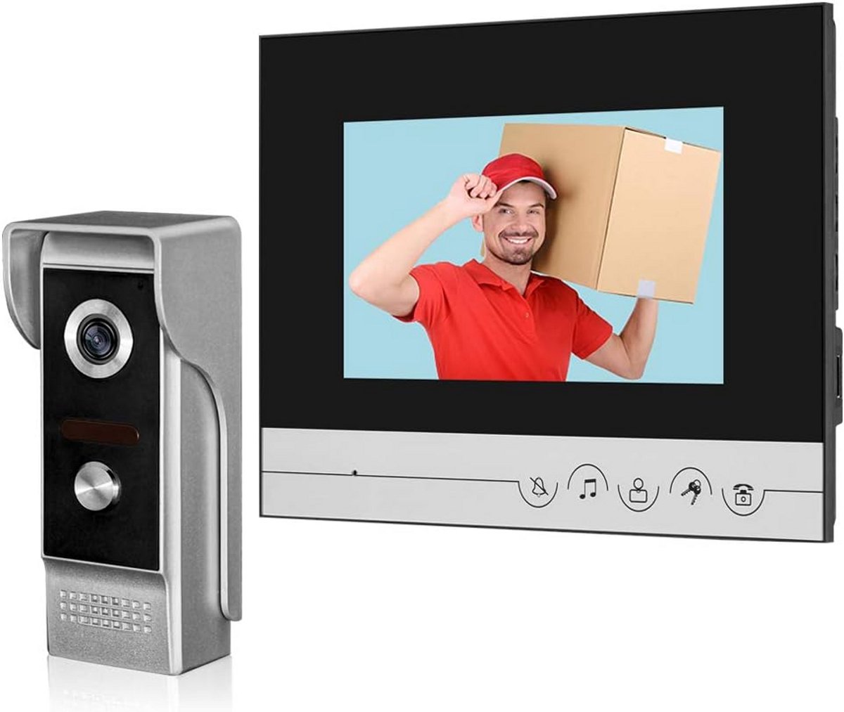 Video Deurintercom met 7 Inch Kleurenscherm en Nachtzicht - Draadloze Deurbel Systeem