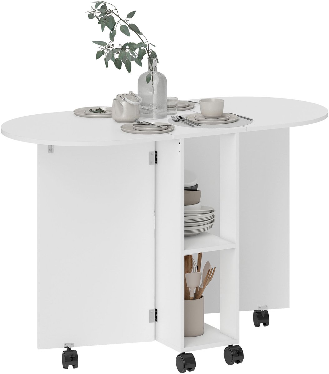 Homcom opklapbare eettafel - spaanplaat - 120x60x77cm - wit